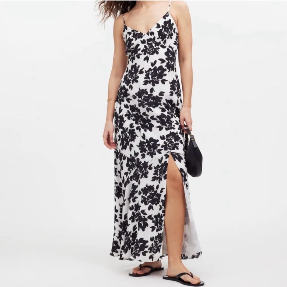 Madewell Black & White Floral Maxi Slip Dress